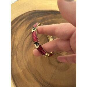 Ying Yang bangle bracelet Red enamel gold toned hinged clasp marked T